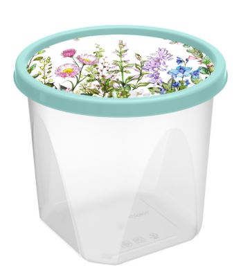 Контейнер для продуктов круглый 1л с декором Цветущий луг (светло-зелёный)